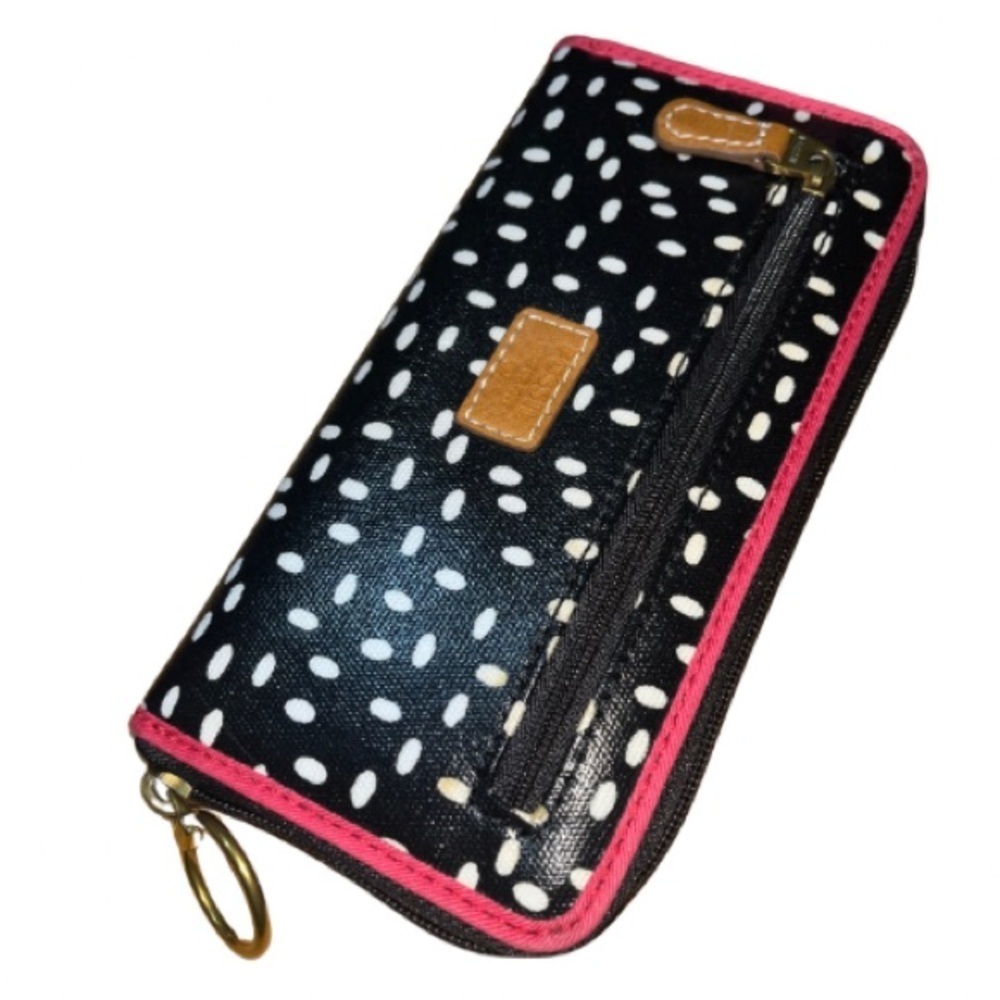 NWOT Fossil Black Mini Dot Key Per Zip Around Long Wallet